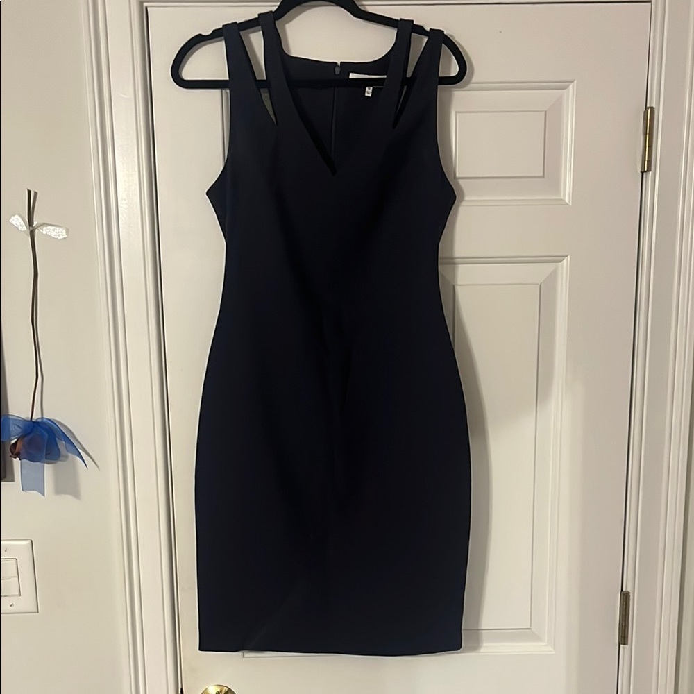 Likely Navy V-Neck Sleeveless Bodycon Midi Dress